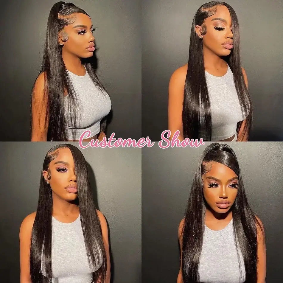 Customer Show of Full 360 HD Lace Frontal Human Hair Wigs PrePlucked For Women Brazilian Bone Straight 13x6 Transparent Lace Front Human Hair Wig