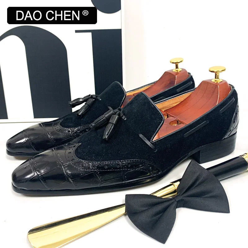 ITALIAN MEN'S SHOES BLACK BROWN MIXED COLORS WINGTIP CASUAL MENS DRESS SHOES WEDDING OFFICE GENUINE LEATHER LOAFERS MEN