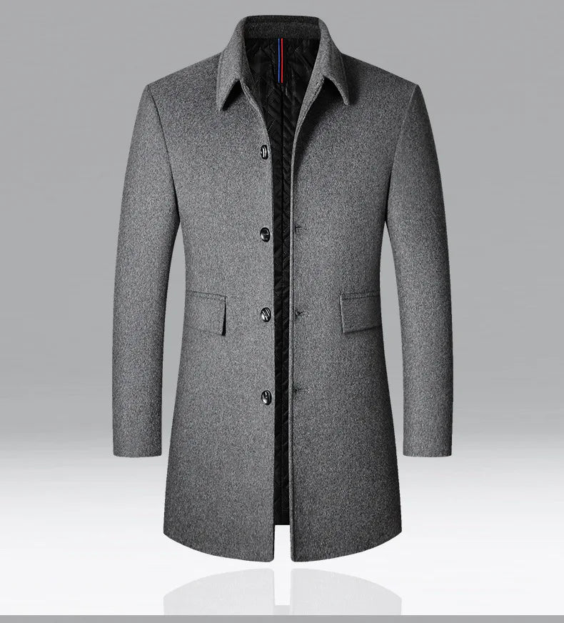 BROWON Brand Winter Coat Men  Autumn Solid Turn-Down Collar Wool Long Jacket for Men New Business Casual Keep Warm Outerwear