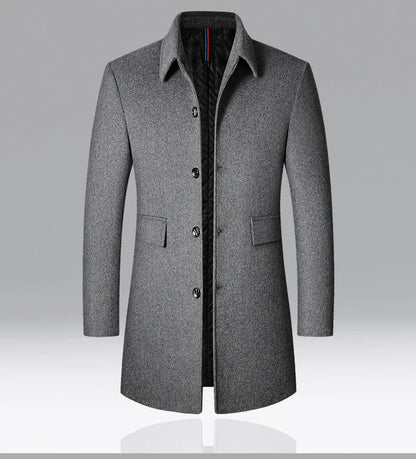 BROWON Brand Winter Coat Men  Autumn Solid Turn-Down Collar Wool Long Jacket for Men New Business Casual Keep Warm Outerwear