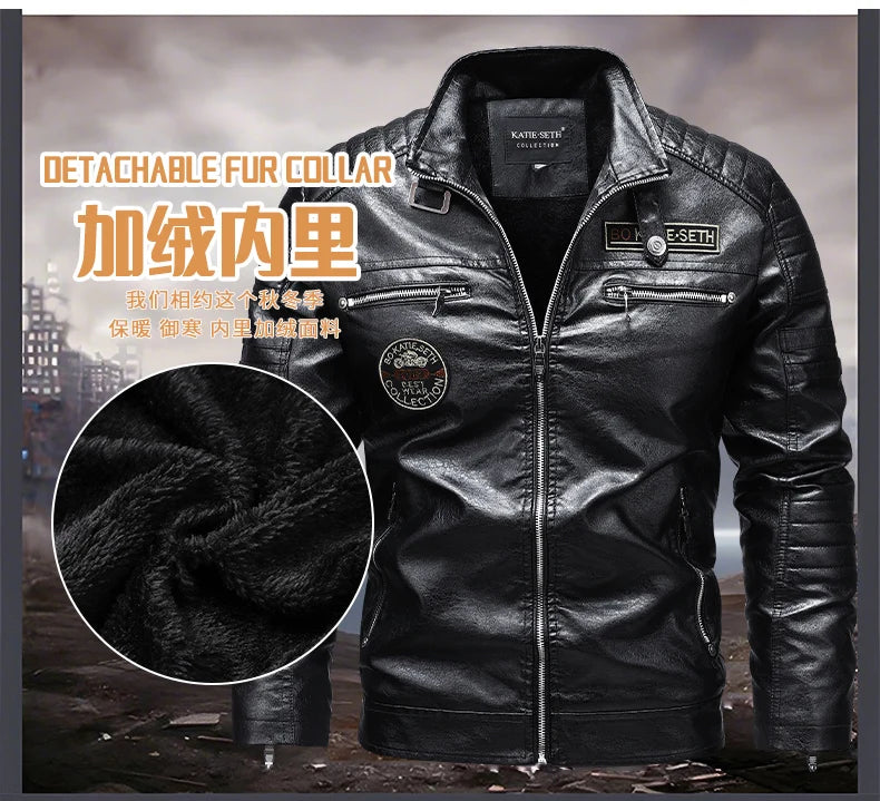 Men's Autumn Winter Men High Quality Fashion Coat Leather Jacket Motorcycle Style Male Casual Jackets For Warm Overcoat US Size