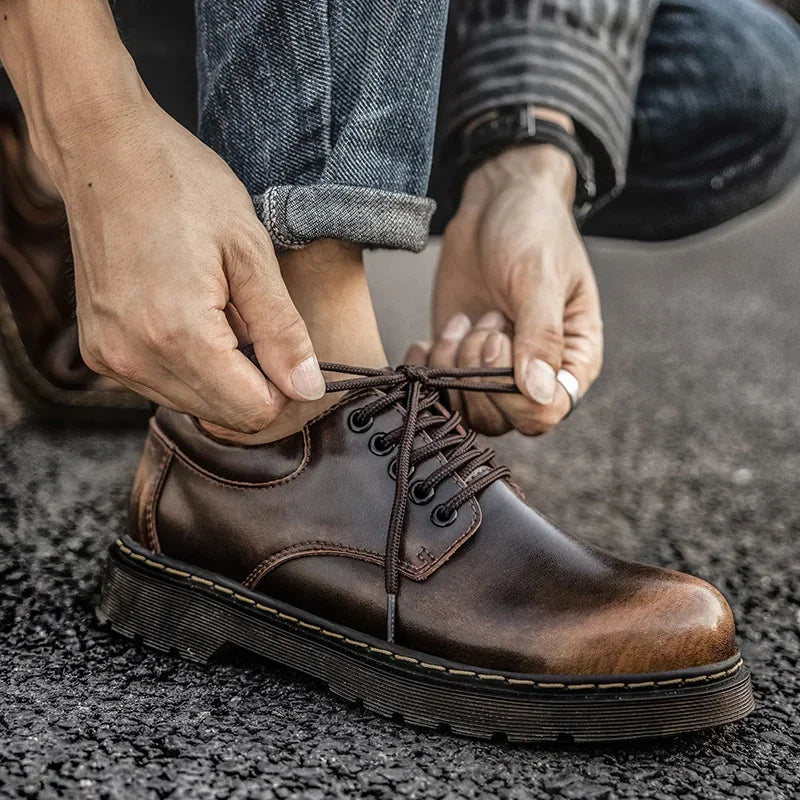 Fashion Comfortable Round Toe Walking Elegant Shoes Spring Shoes Men Genuine Leather Casual Outdoor Wear-Resistant Work Shoes