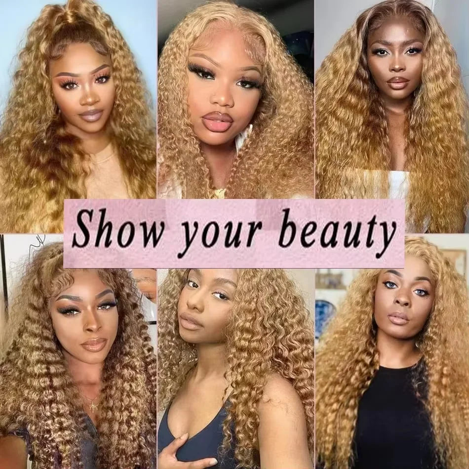 Brazilian Deep Wave 32 inch Honey Blonde 13x6 HD Lace Front Human Hair Wigs Pre Pluck 13x4 Glueless Curly Lace Frontal Wig Water