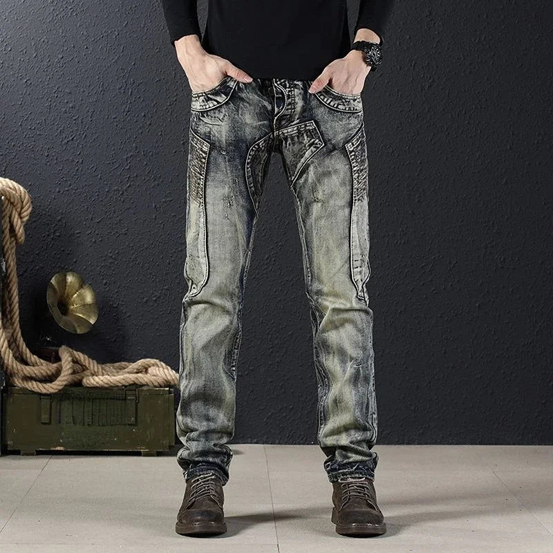 Trousers Motorcycle Jeans for Men Stretch Low Rise Male Cowboy Pants Luxury Elastic Washed 2023 Trend Original Autumn Clothing