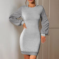 Autumn New Party Dress Sexy Sequin Long Sleeved Patchwork Solid Color Slim Fit Hip Hugging Knitted Frock Dresses  Woman
