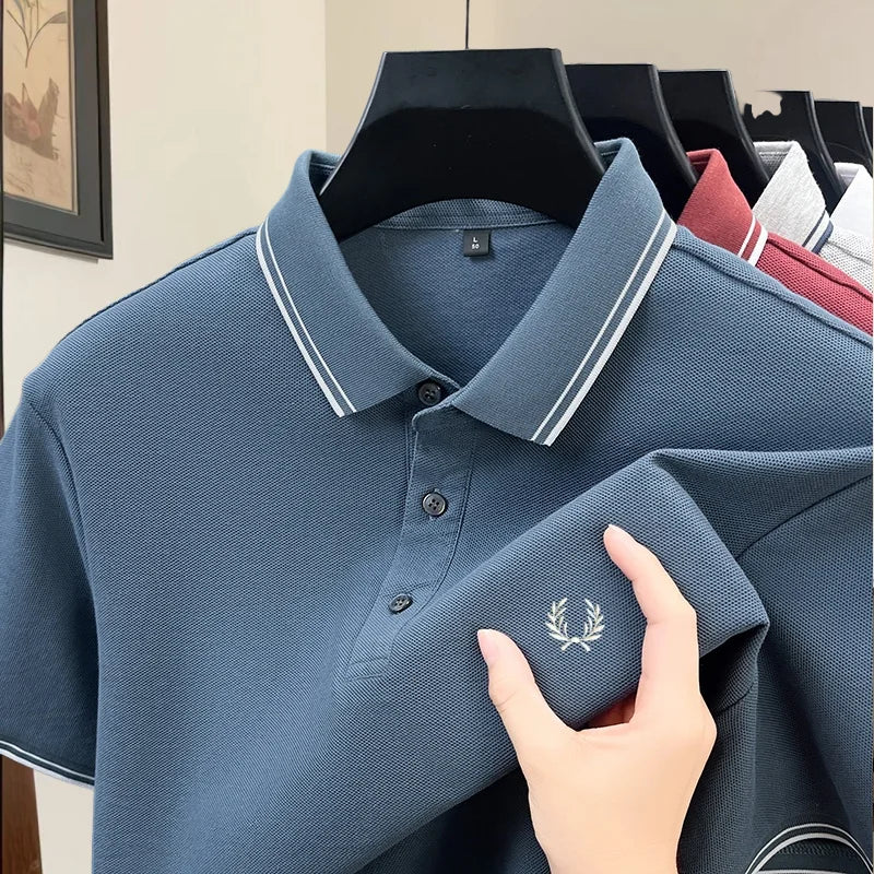 100% pure cotton high-end brand summer designer original exquisite embroidered polo shirt men's comfortable casual short sleeve