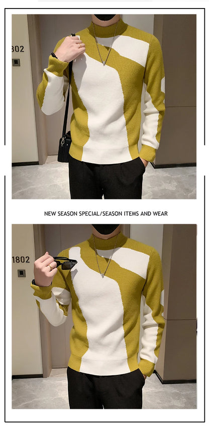 Autumn/Winter Colored Half Turtleneck Sweater Men Long Sleeve Slim Fit Casual Pullover Social Underlying Knitwear Tops
