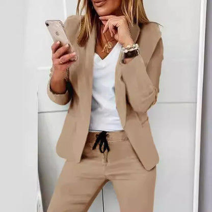 Women's Monochrome Casual Business Suit Temperament Commuting Pants Drawstring Elastic Waist Fashion Slit Suit Two-piece Set