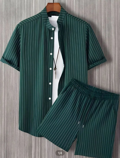Comfortable Coconut trees leaves color blocking 3D Print shirt +Shorts Two Piece Set Short Sleeve Flip collar shirts half pants