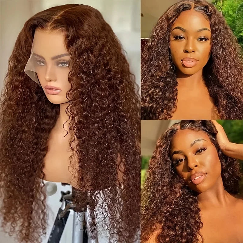 Chocolate Brown Curly Human Hair Wig 13x4 Lace Front Human Hair Wigs For Women Jerry Curly Glueless Wigs On Clearance Sale