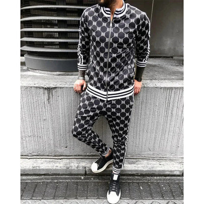 Spring and autumn new trend brand men's suits 3D printing casual wear BB letters fashion zipper jacket tops trousers