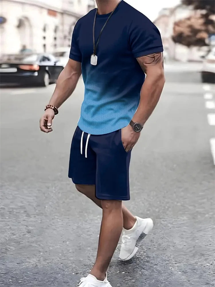Mens T Shirt Shorts Set Fashion Mens Cross Printed Short Sleeve Two Pieces Oversized Outdoor Beach Sports Men's Plus Size Suit