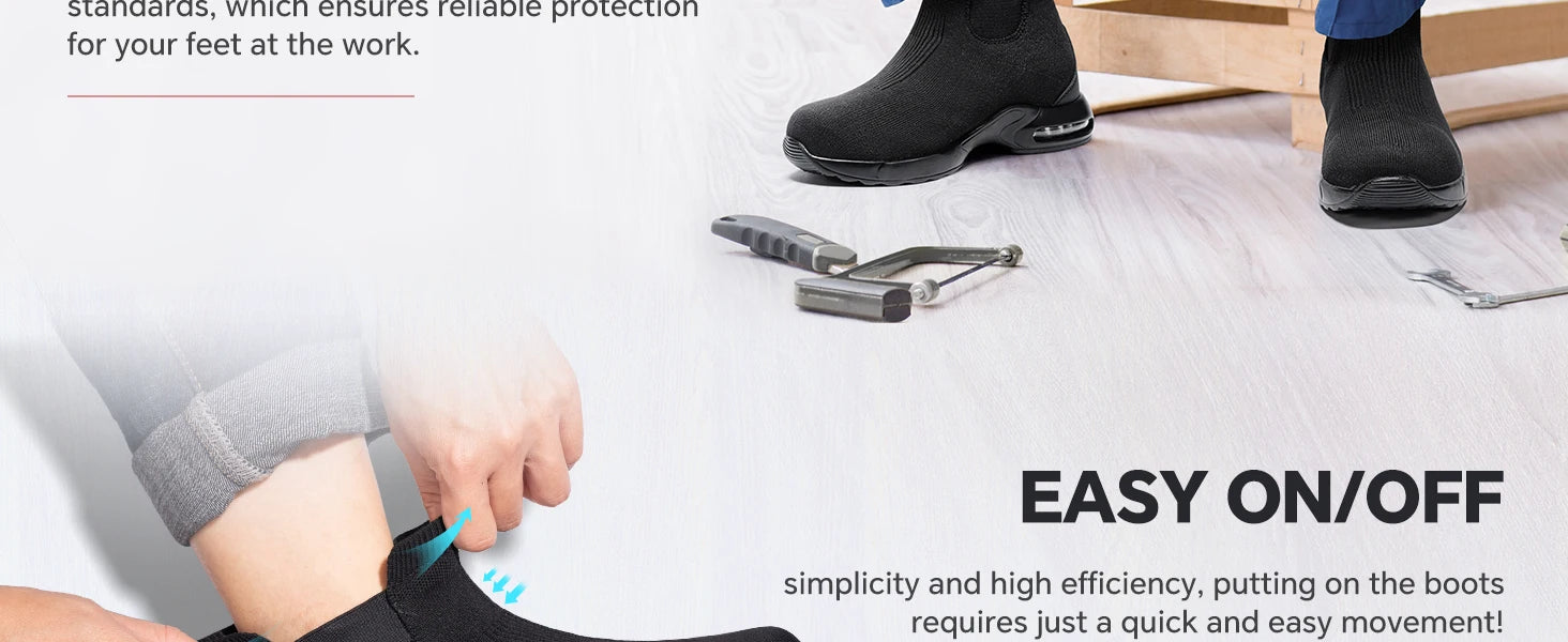 LARNMERN Steel Toe Shoes for Men Women Water Resistant Work Boots Non Slip Safety Sneakers Slip On Industrial Air Cushion Chelse