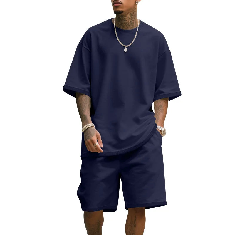 Men's Casual Two Piece Set Summer Short Sleeve T-Shirt and Shorts Set Comfortable Loose Fit Tracksuit for Men Clothing Set