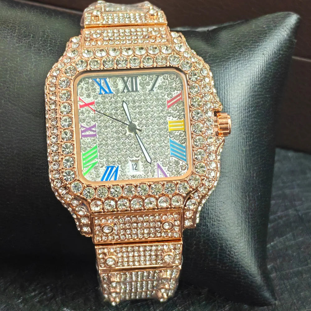 NO logo Hot Fashion Full Diamond Watch Men Brand Hip Hop Iced Out Bling Square Quartz Wristwatch For Man Jewelry Dropshipping