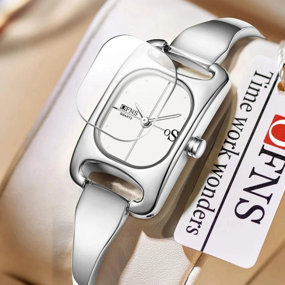 OFNS 5518 New women's watch high-end alloy niche ladies' square watch 3D studded waterproof quartz watch