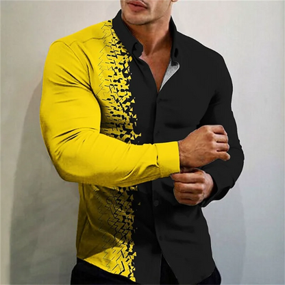 men's T-shirt suit button shirt half splicing trend new geometric flower clear pattern soft and comfortable shirt clothing