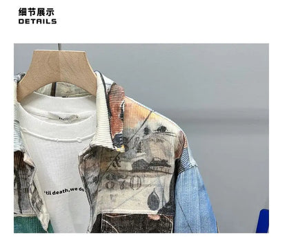 Original Jacket Korean Port Style Printed Lapel Coat Trend Casual Loose Coat Men's New China-Chic