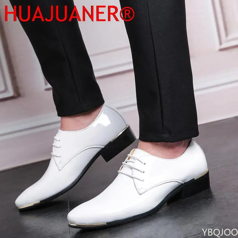 2023 Newly Men's Quality Patent Leather Shoes White Wedding Shoes Size 38-48 Black Leather Soft Man Dress Shoes