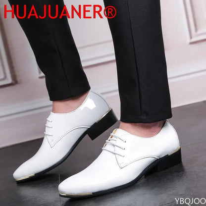 Newly Men's Quality Patent Leather Shoes White Wedding Shoes Size 38-48 Black Leather Soft Man Dress Shoes