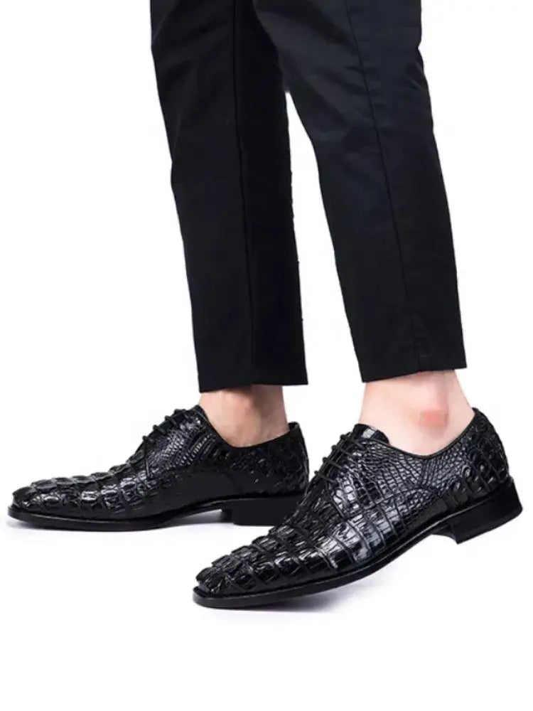 Business Casual Herren Krokodilhaut Echtes Leder Anzugschuhe Spitz Zehen Schnürsenkel Luxus Britischer Stil Herren Derby Schuhe Größe 45