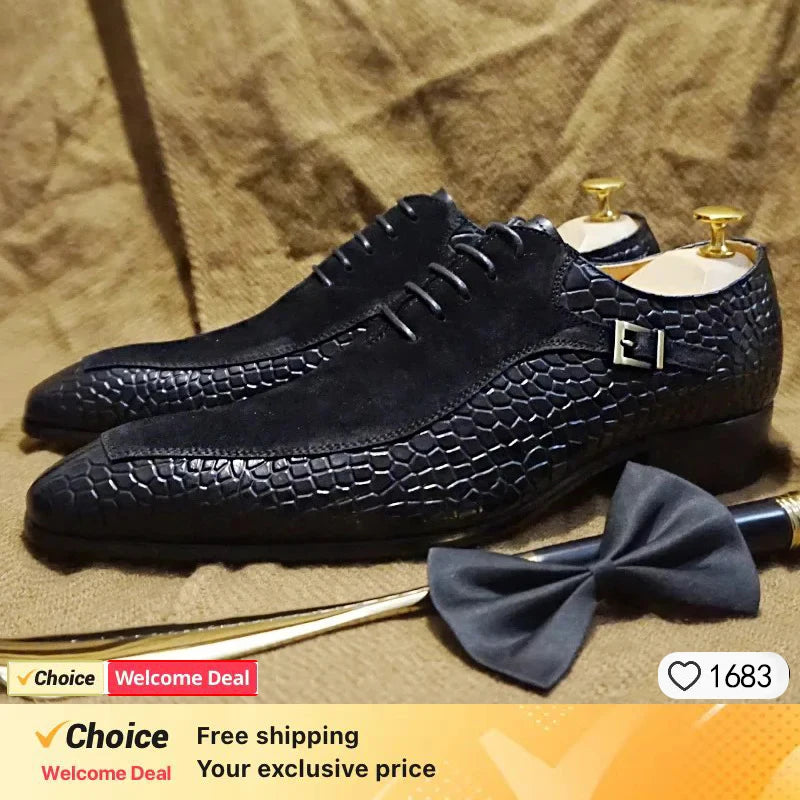 Mens Business Leather Dress Shoes Formal Oxford Lace-Up Comfortable Non-Slip Rubber Sole Office Casual Breathable EU/US Sizes UK