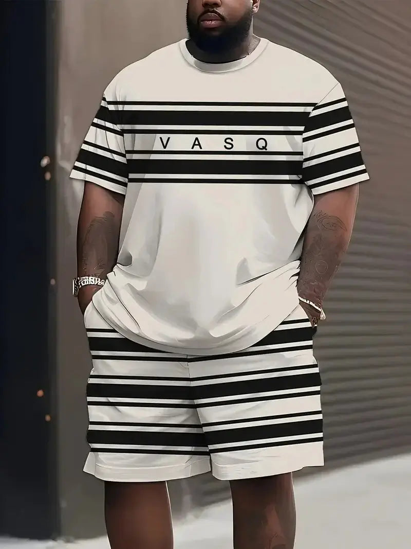Denim Grafik T-Shirt und Shorts 2-teiliges Set 2025 Übergrößen Herrenbekleidung Lässige Loose Shorts mit Kordelzug in der Taille Kurzarm-Oberteil