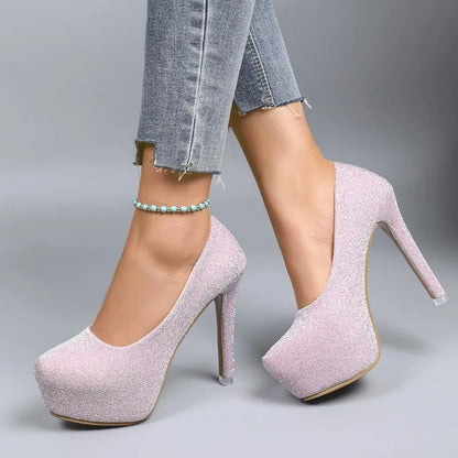 Fashion Women High Heels Modern Ladies Party Shoes Platform Super High Heels 12cm Black Silver Pink Bling Shoes D367
