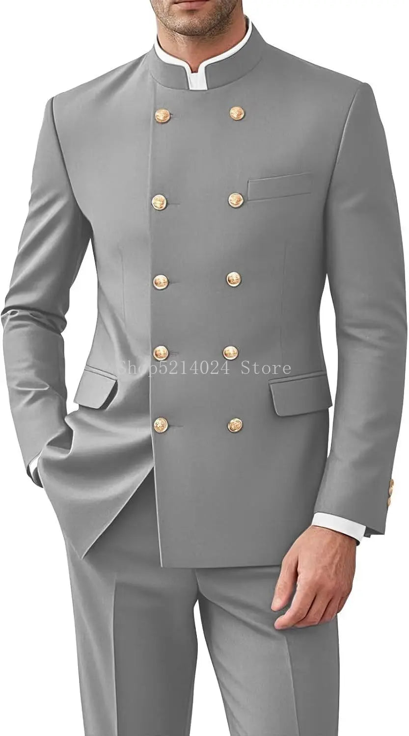 Men 2 Pieces  Suit   Suits for Men Gold Button Jacket Pant Set Traditional Wedding