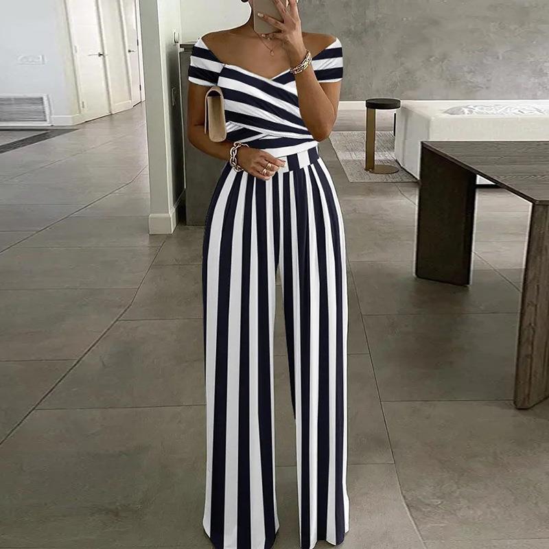 Sexy Outfit Off Shoulder Print Wide Leg Jumpsuit Women 2023 Summer Casual Boho Casual High Waist Jumpsuits Clothes Overalls