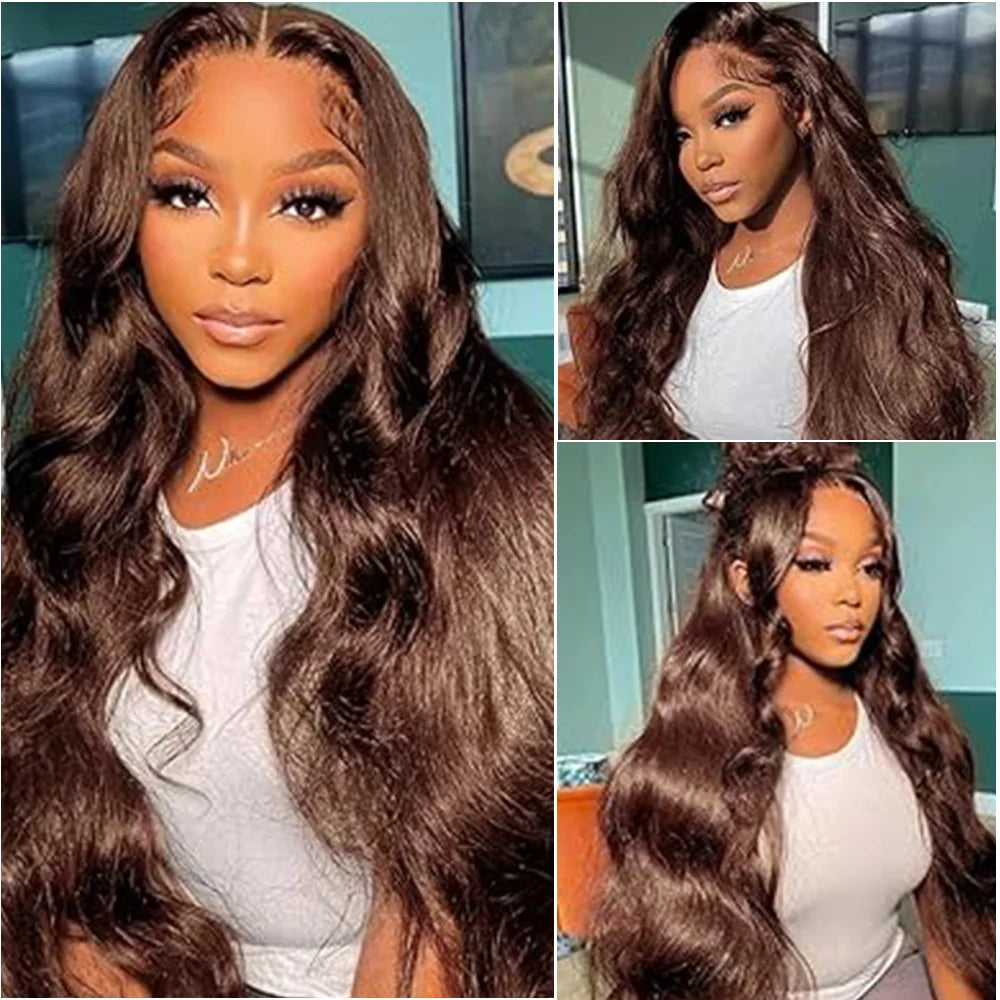 36 Zoll Schokoladenbraune Body Wave HD Lace Front Echthaarperücke Brasilianische 13x6 Lace Frontal Perücken Vorgezupft für Frauen 200 Dichte