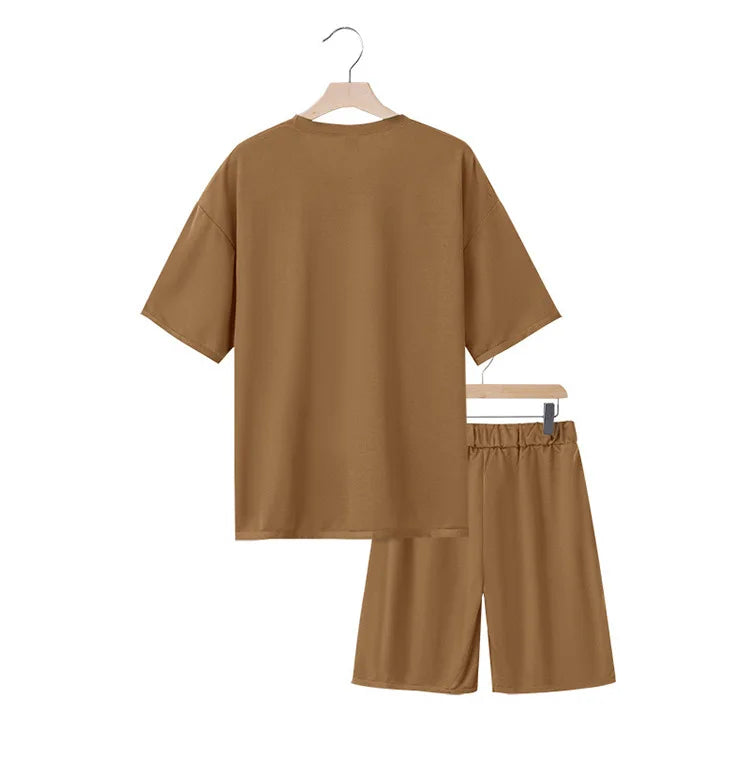 Herren Freizeit-Zweiteiler Sommer Kurzarm-T-Shirt und Shorts Set Bequemer Lockerer Trainingsanzug für Herren Bekleidungsset