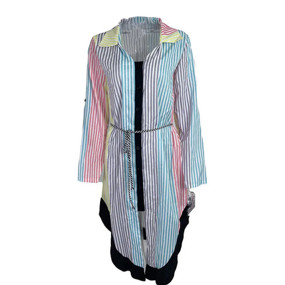 Women's Autumn New Fashion and Elegant Commuter Print V-neck Lace up Long Sleeve Slim Fit Mid length Dress