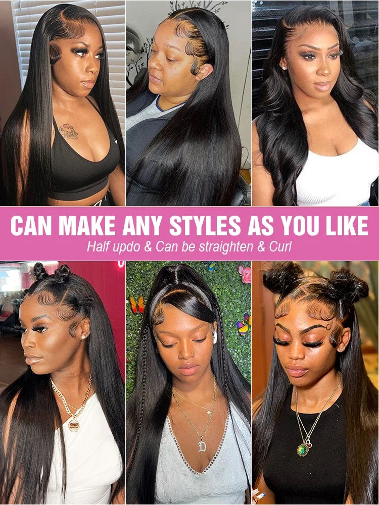 40 46 Inch 200 Density Frontal Wig For Black Women Brazilian Wigs Human Hair 5x5 Bone Straight HD Transparent Lace Front Wigs