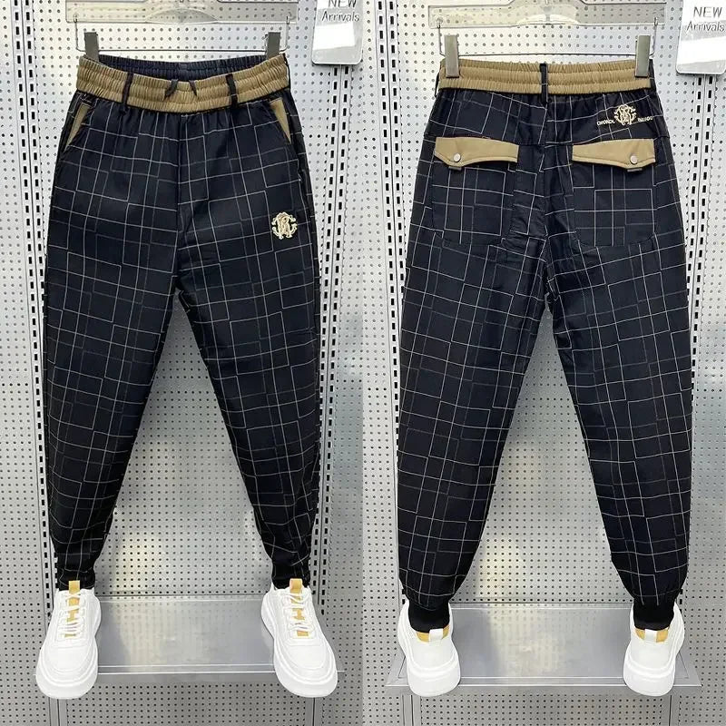 Black Plaid Pants Casual Pencil Trousers High Quality Luxury Brand Men's Clothing