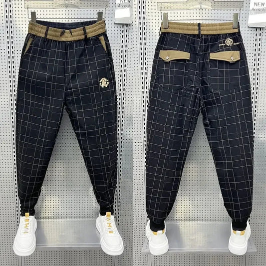 Black Plaid Pants Casual Pencil Trousers High Quality Luxury Brand Men's Clothing