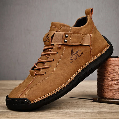 New  Handmade Leather Casual Men Shoes Design Sneakers Man Breathable Leather Shoes Men Ankle Boots Outdoor
