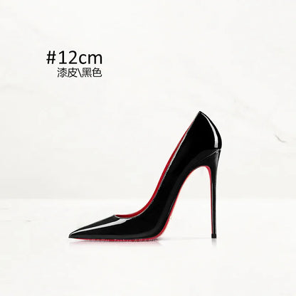 2026 Spring New High-end Black High-heeled Shoes for Women, Thin-heeled, Pointed Toe, Patent Leather, Elegant Single Shoes