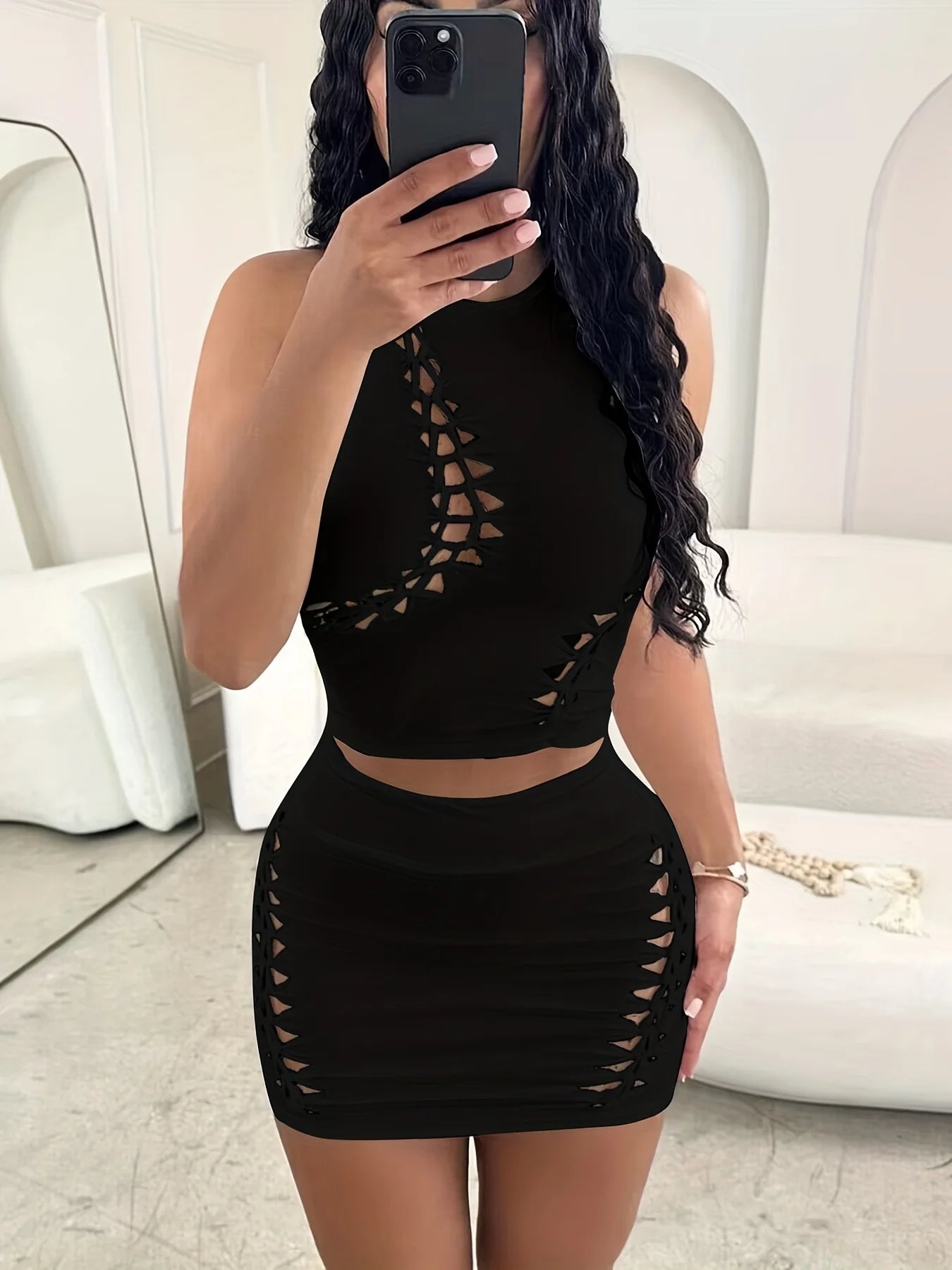 Dulzura Women  Autumn Tank Tops Mini Skirts Party Club Streetwear Two Piece Matching Sets Wholesale Items For Business S3211