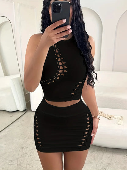 Dulzura Women  Autumn Tank Tops Mini Skirts Party Club Streetwear Two Piece Matching Sets Wholesale Items For Business S3211