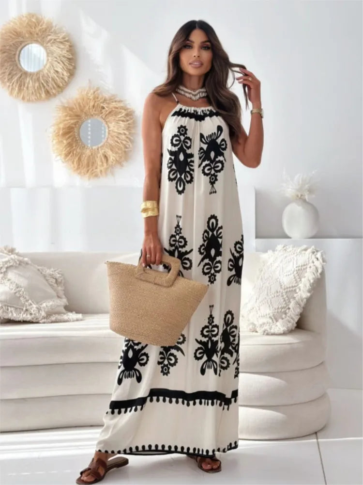 Print Spaghetti Strap Dress Woman Fashion Elegant Office Beach Party Maxi Dresses For Women Robe Femme New Female Vestidos