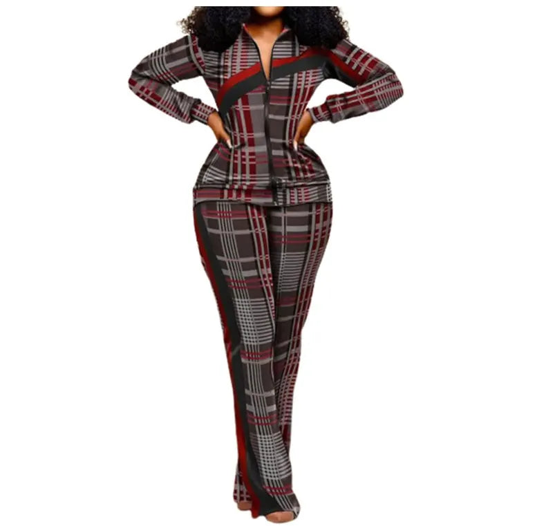 Women Long Sleeve Spliced Zipper Top + Ankle-Length Pants 2 Pieces Set Autumn Winter New Street Fashion Casual Sporty Outfits