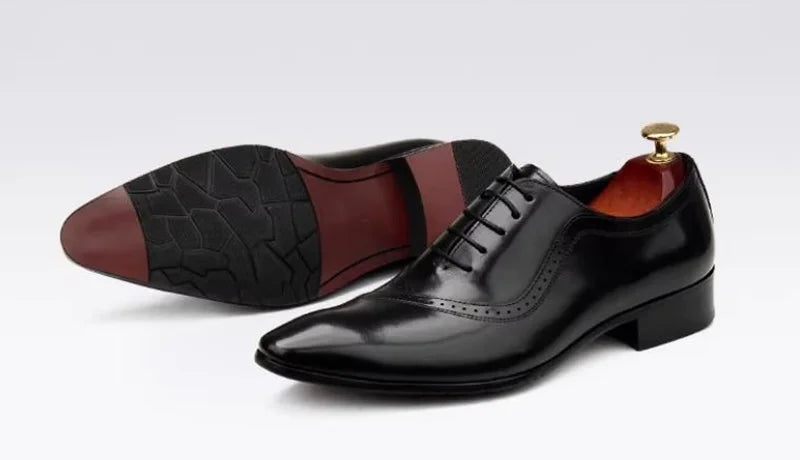 High Quality Cowhide Leather Dress Shoes For Men British Style Pointed Toe Lace-up Genuine Leather Oxford Formal Shoes