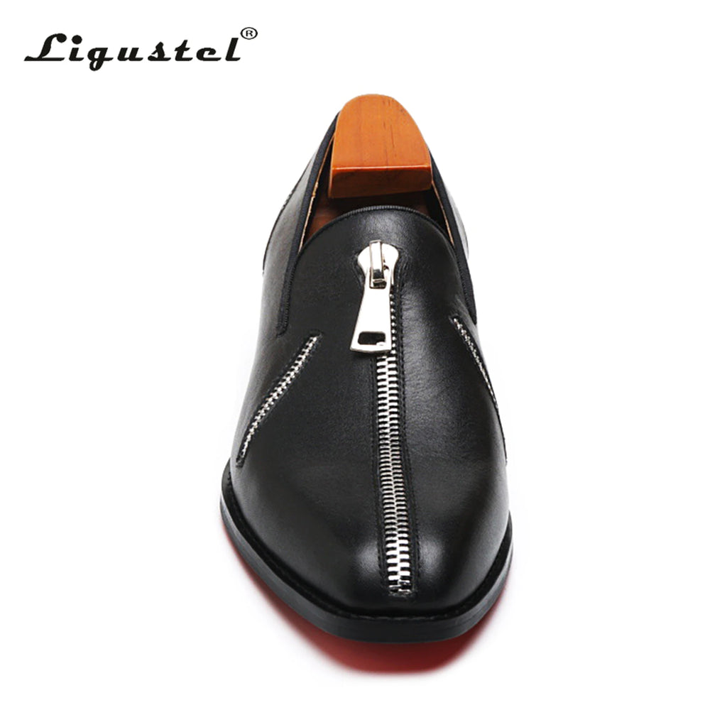 Ligustel Man Original Handmade Red Bottom Shoes Men Fashion Wedding Party Black Leather Loafers Shoes for Men with Free Shipping
