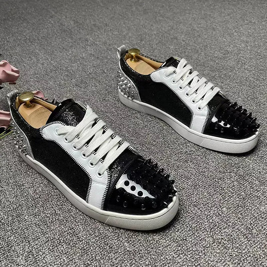 new arrival men fashion original leather rivets shoes lace-up flats shoe party nightclub dresses breathable platform footwear