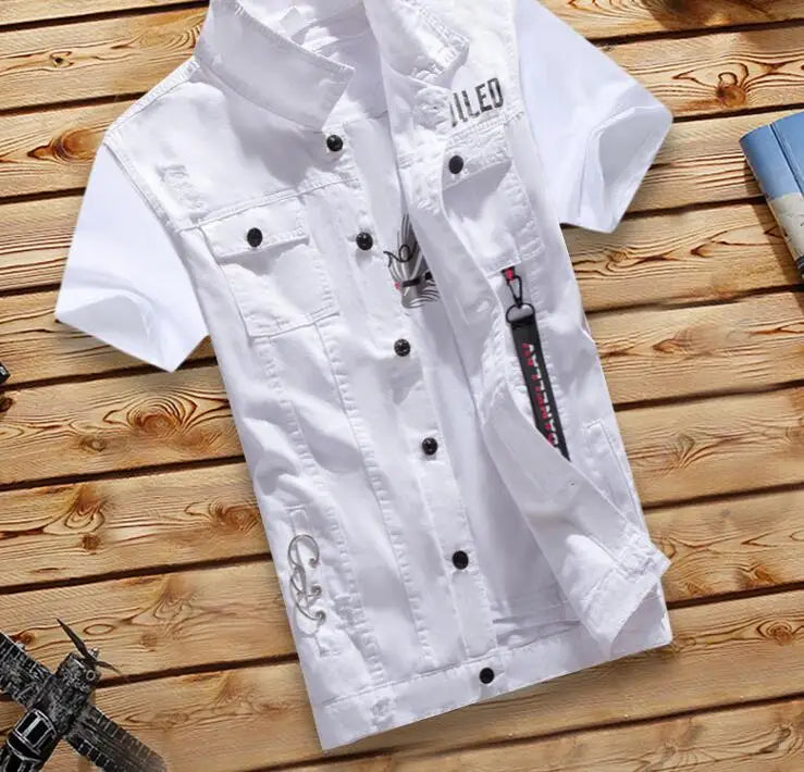 Mens Boys Casual Denim Vest Sleeveless Waistcoat Summer Jeans Pants Trousers Slim Fit Two Piece Set Summer