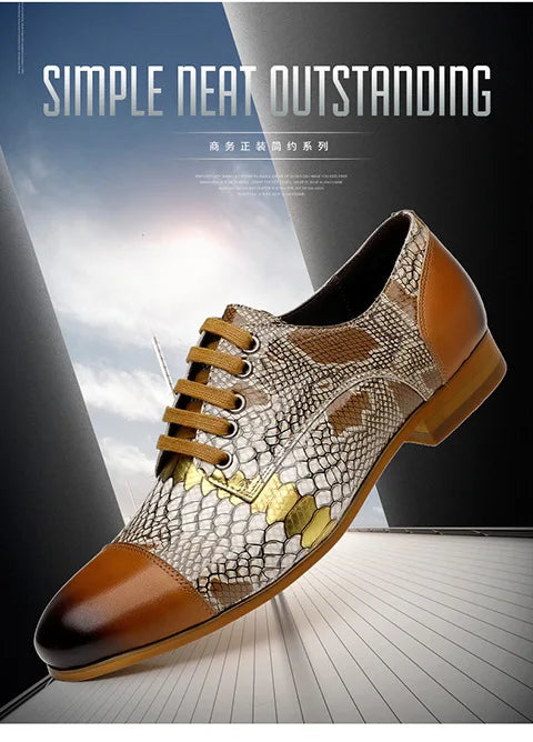 Luxusmarke Echtes Leder Herren Business Schuhe Mode Schlangenmuster Design Schnürschuhe Herren Business Anzug Bräutigam Hochzeitsschuhe