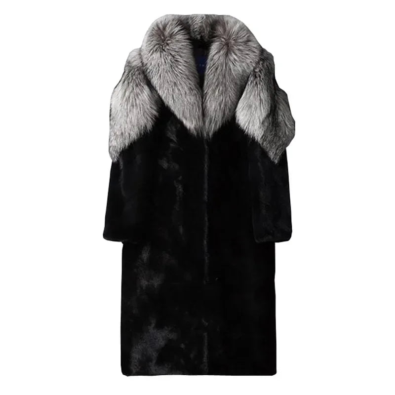 Maxi Men Winter Thick Hooded Faux Fox Fur Coat Jacket Long Sleeve Warm Luxury Fur Black Parkas Bontjas Furry Shaggy Outerwear