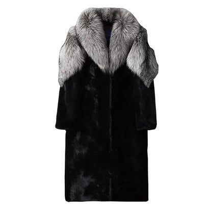 Maxi Men Winter Thick Hooded Faux Fox Fur Coat Jacket Long Sleeve Warm Luxury Fur Black Parkas Bontjas Furry Shaggy Outerwear