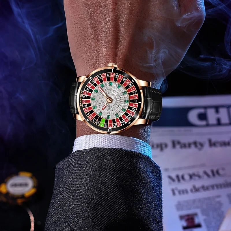 2024 PINDU Watch NH35A Movement Russian Rotating Roulette Luminous Men's Mechanical Wristwatches Diamond Jacob Co Reloj Hombre